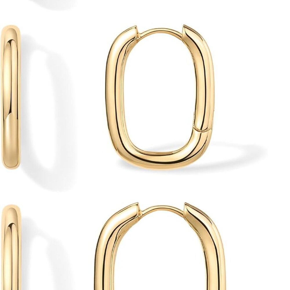 18K Gold Plated Sterling Silver Posts Small Hoop Earrings for Women - Trendy Geo